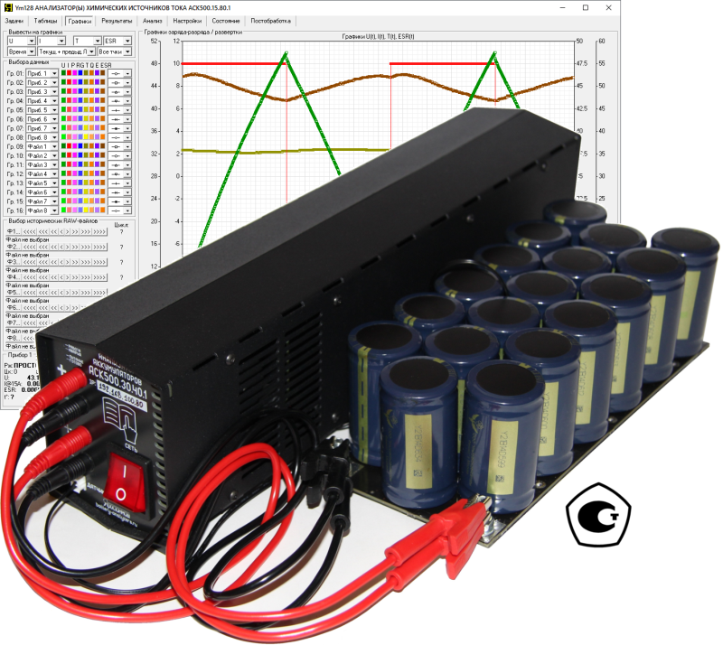 Анализатор аккумуляторов АСК500. Тестирование модуля суперконденсаторов.